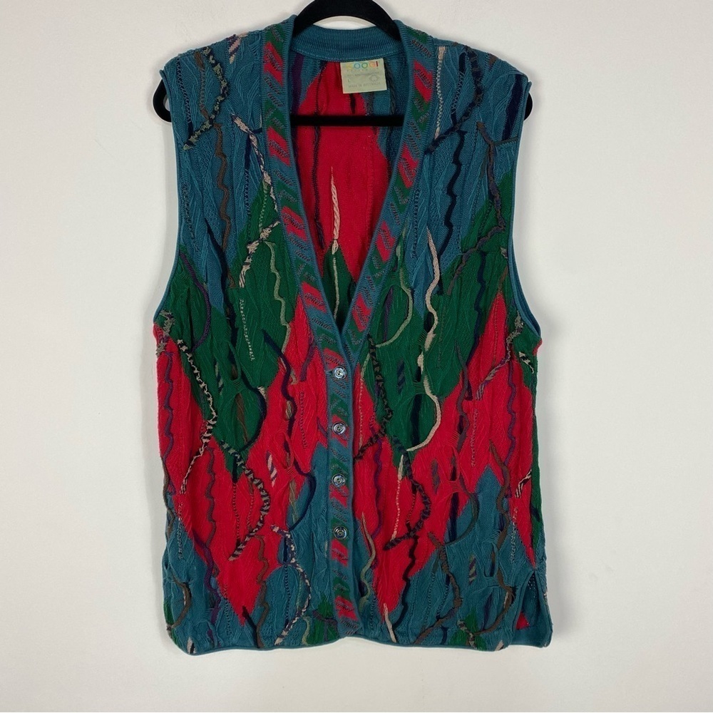 Vintage Coogi Multicolor Woven Sweater Vest Retro Grandpa Sweater Y2K Green Red